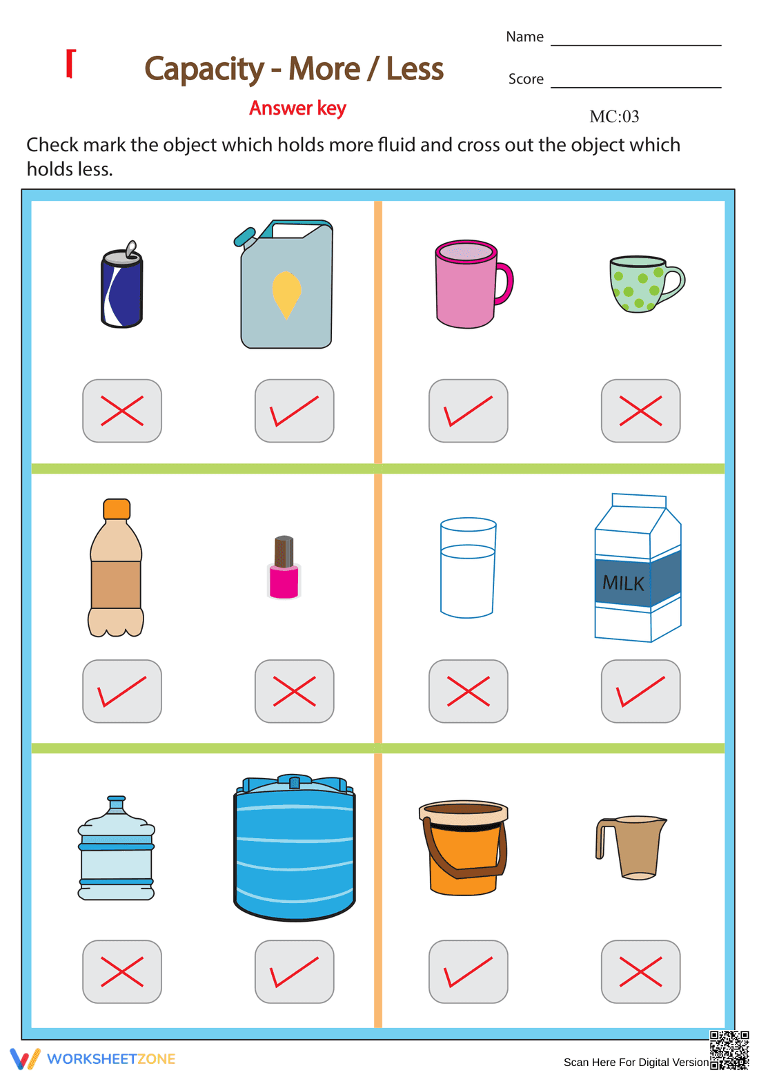 Capacity – More or Less Worksheet - Page 2