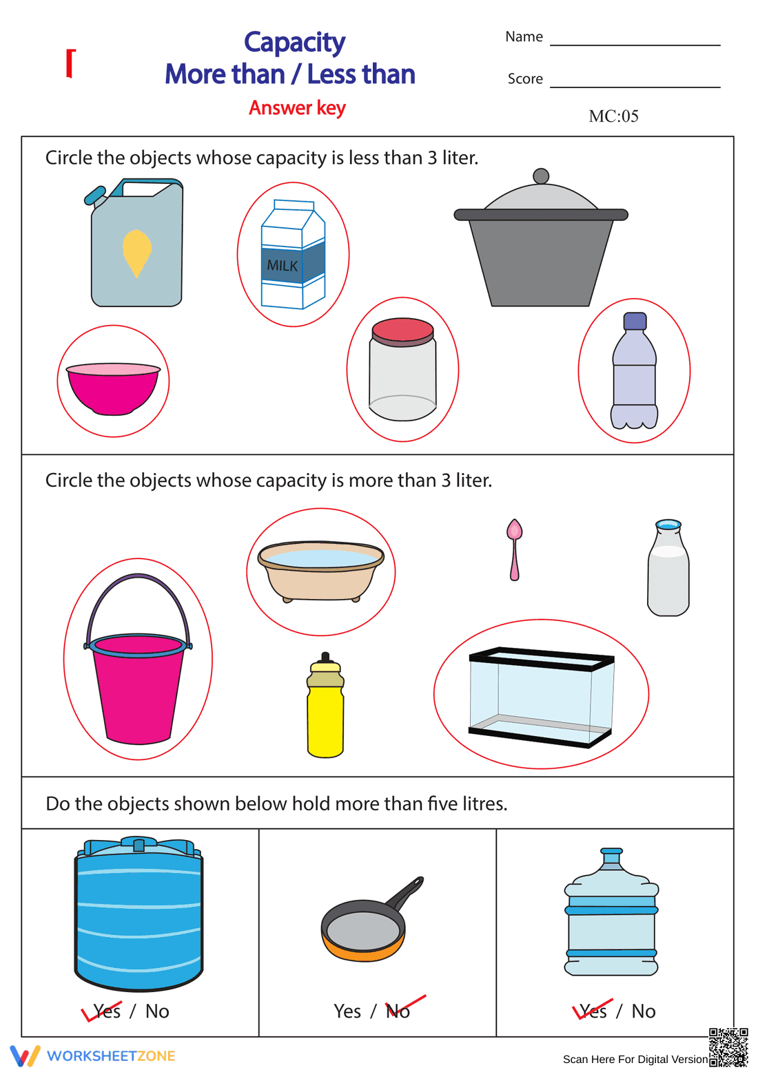 Comparing Capacity: More Than, Less Than Worksheet - Page 2
