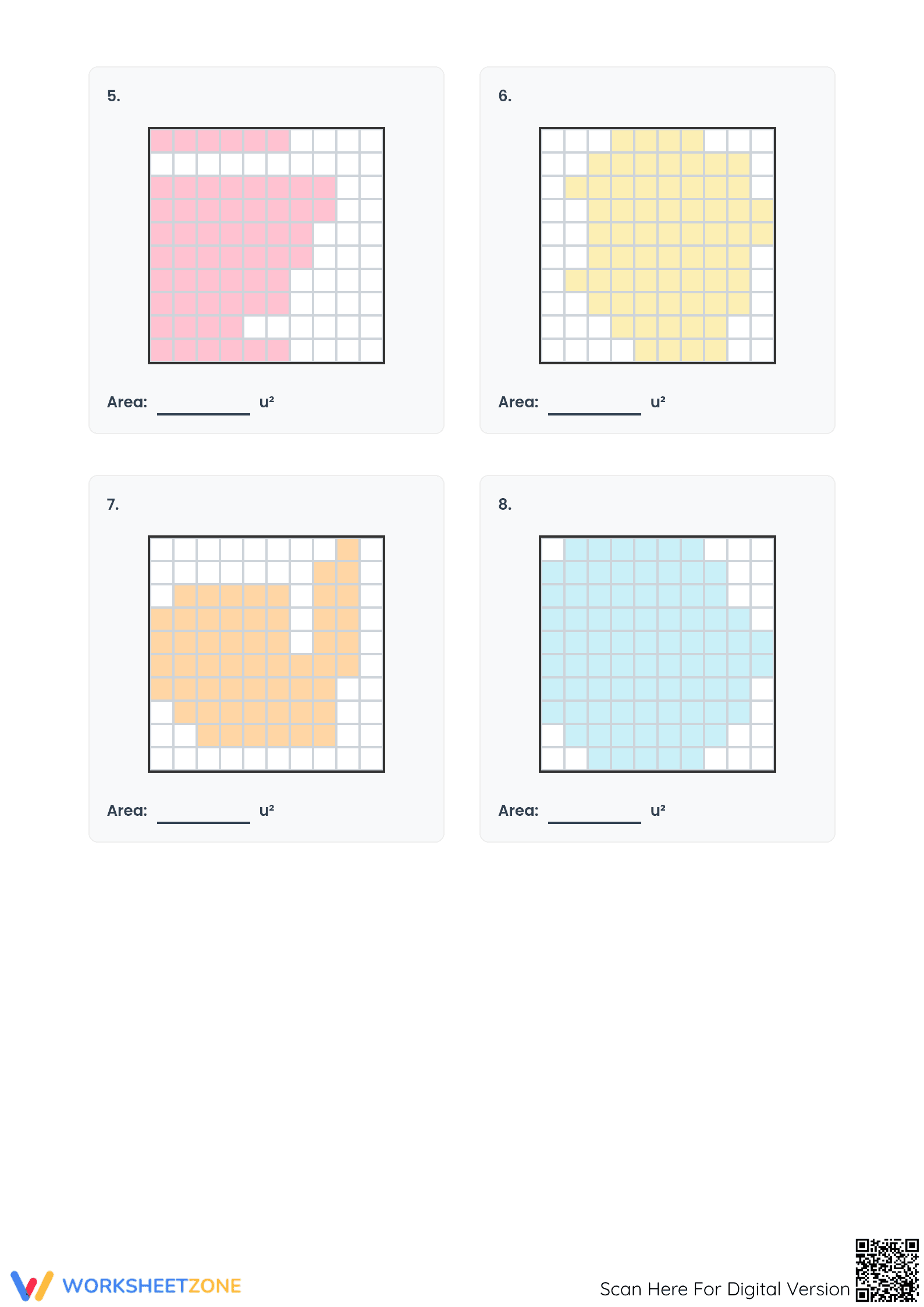 Printable Area with Shaded Blocks Worksheet | Grade 7-8 Math - Page 2