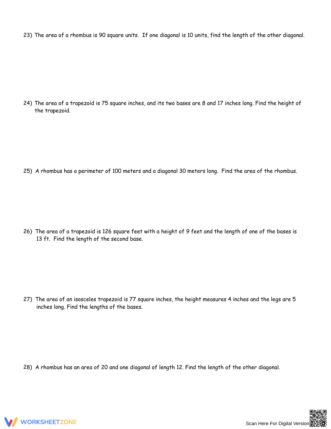 Calculate Area of Trapezoids, Rhombuses, and Kites - Page 3