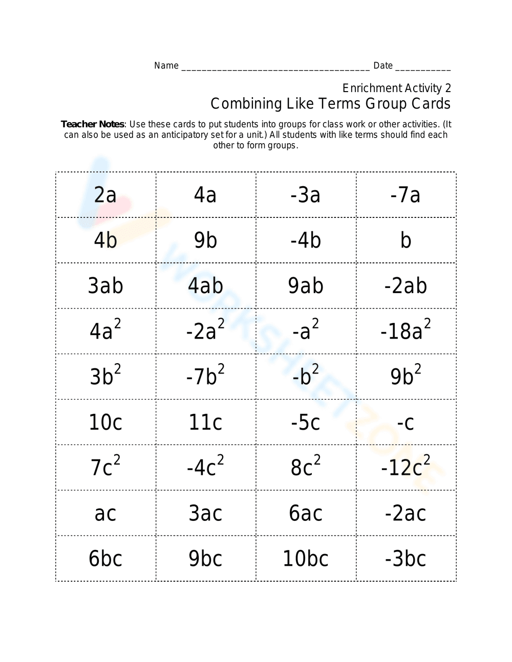 Practice Combining Like Terms - Page 6