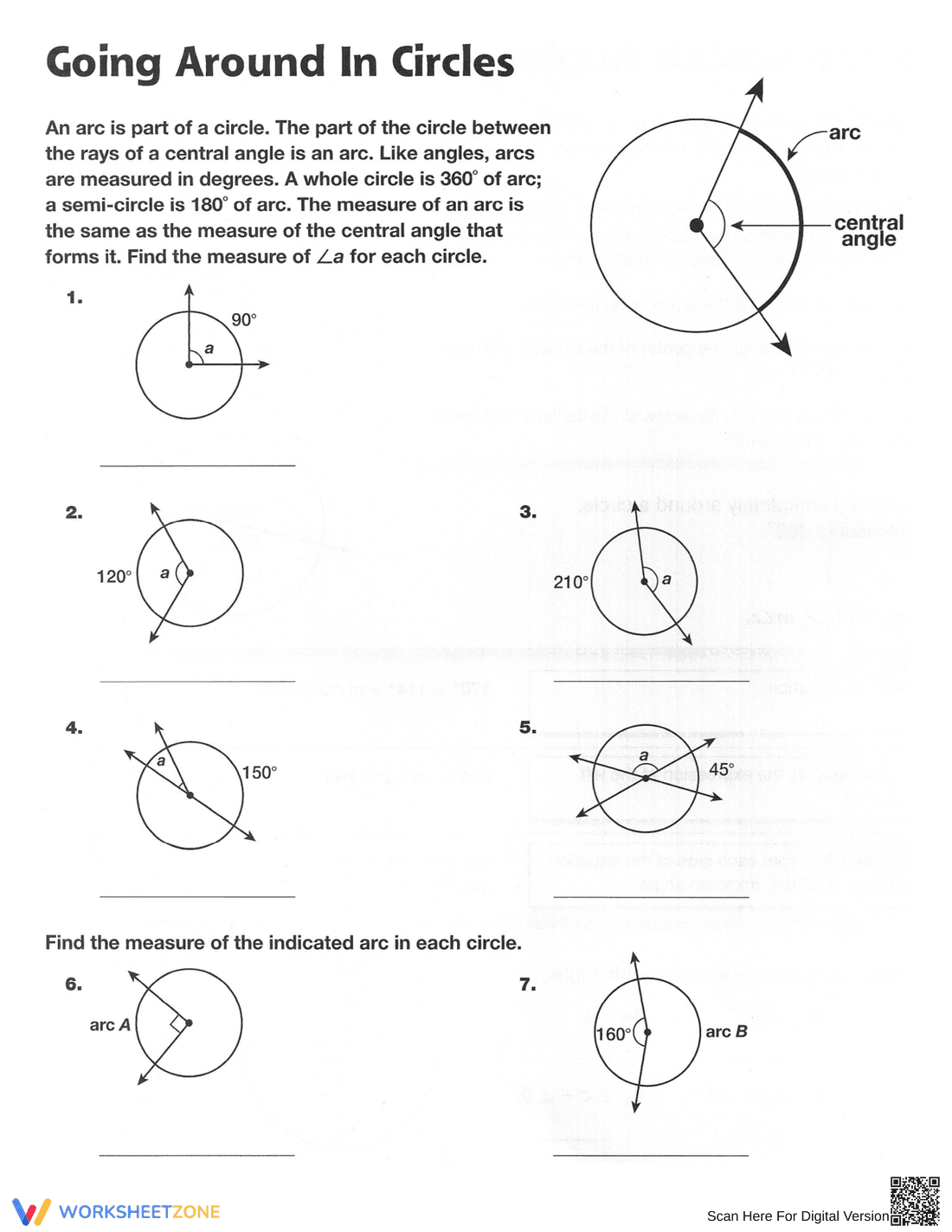 Arcs, Central Angles, and Inscribed Angles - Page 2