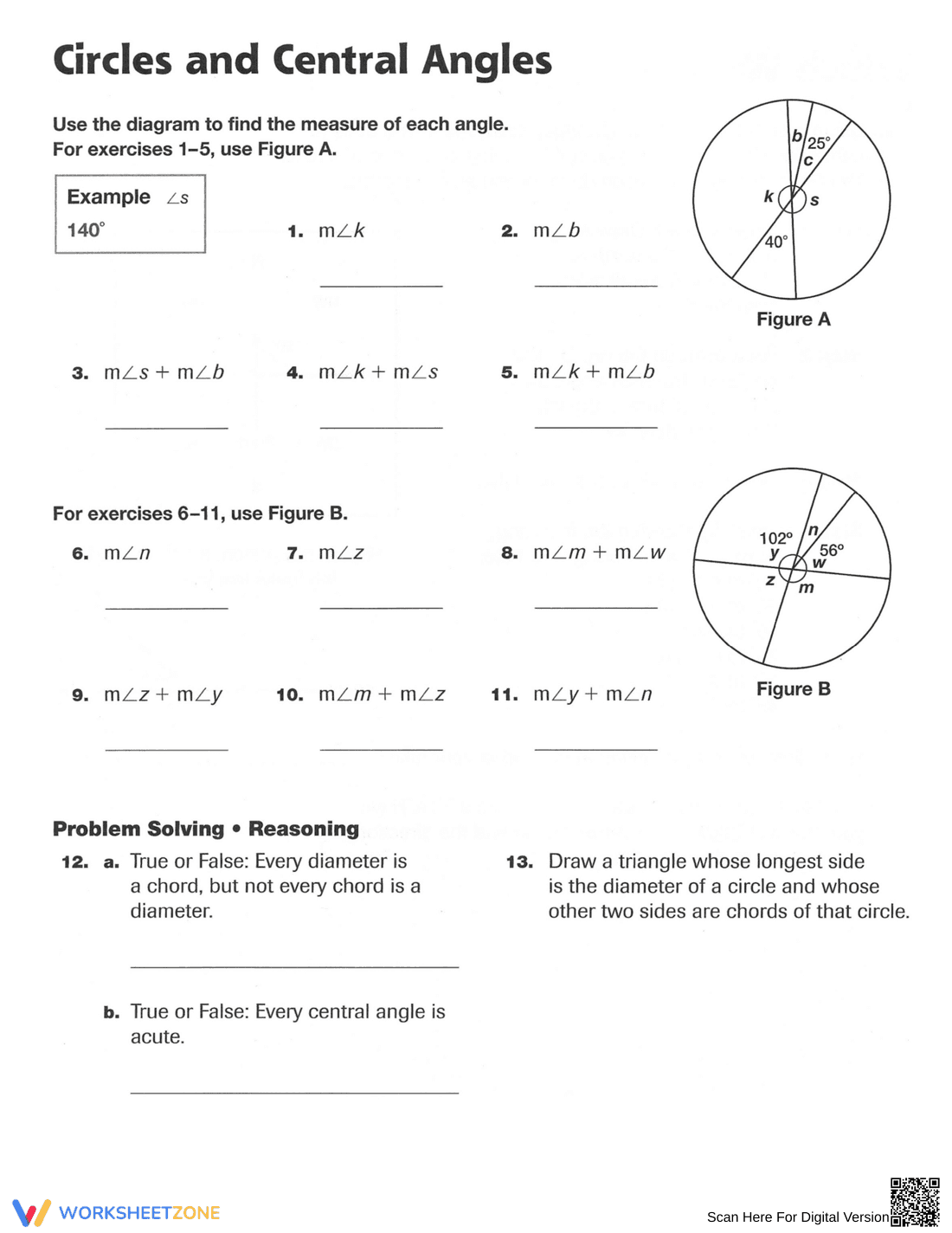 Arcs, Central Angles, and Inscribed Angles - Page 3