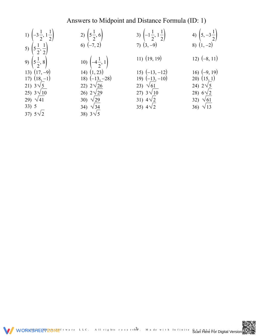 Midpoint & Distance Formula Practice - Page 3