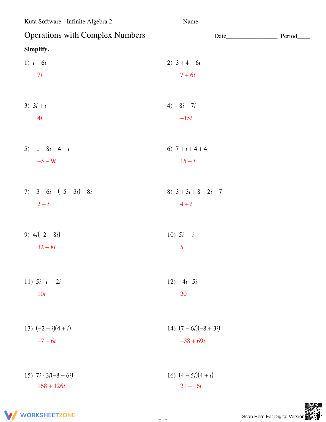 Operations with Complex Numbers Worksheet - Page 3