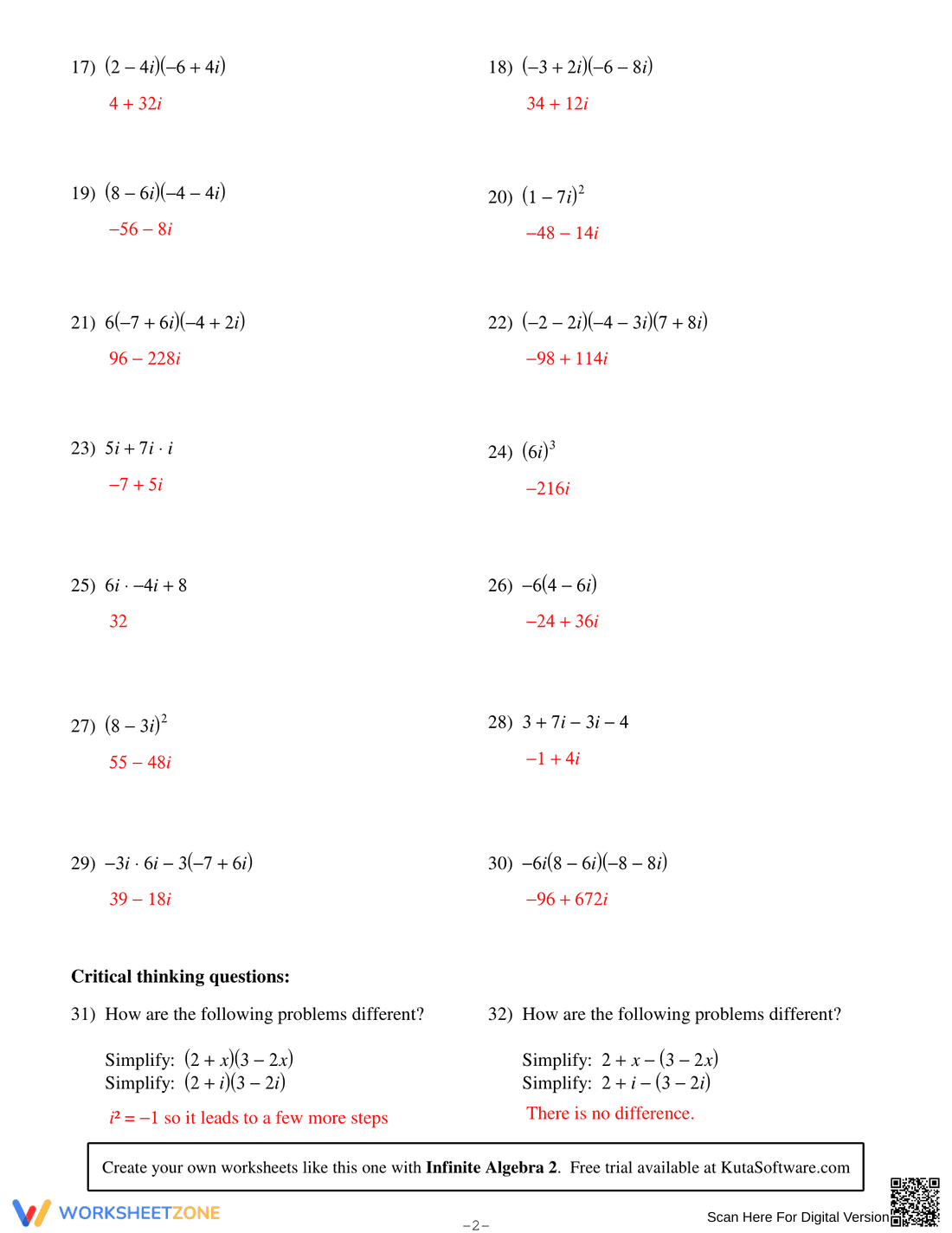 Operations with Complex Numbers Worksheet - Page 4