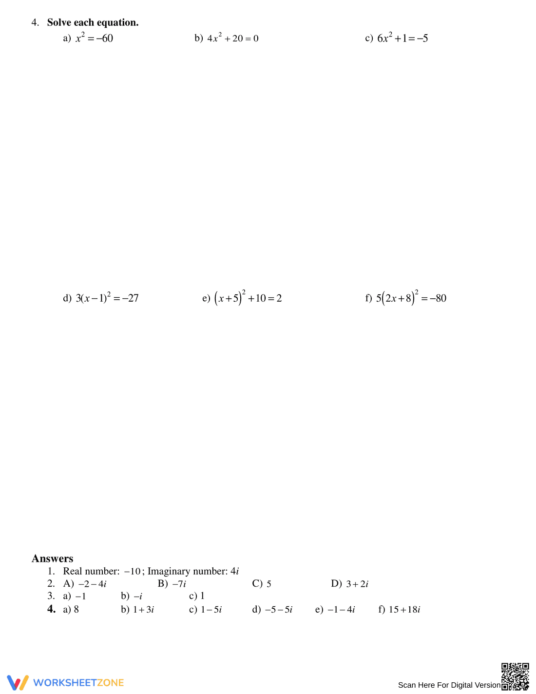 Imaginary and Complex Numbers Practice - Page 2