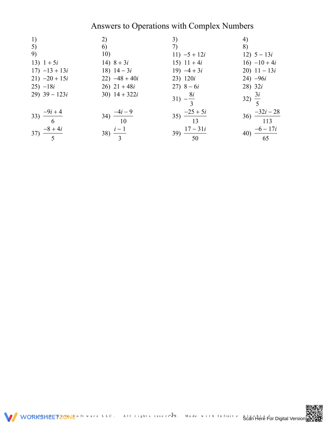 Practice Operations with Complex Numbers - Page 3