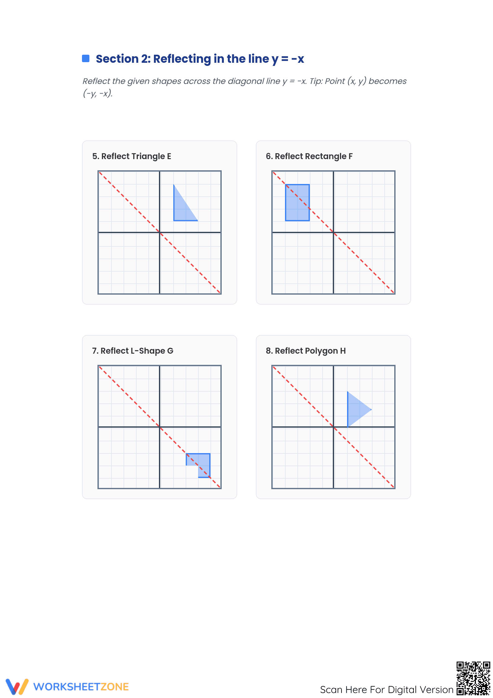 Printable Reflecting in Diagonal Lines Worksheet | Grade 8 - Page 2