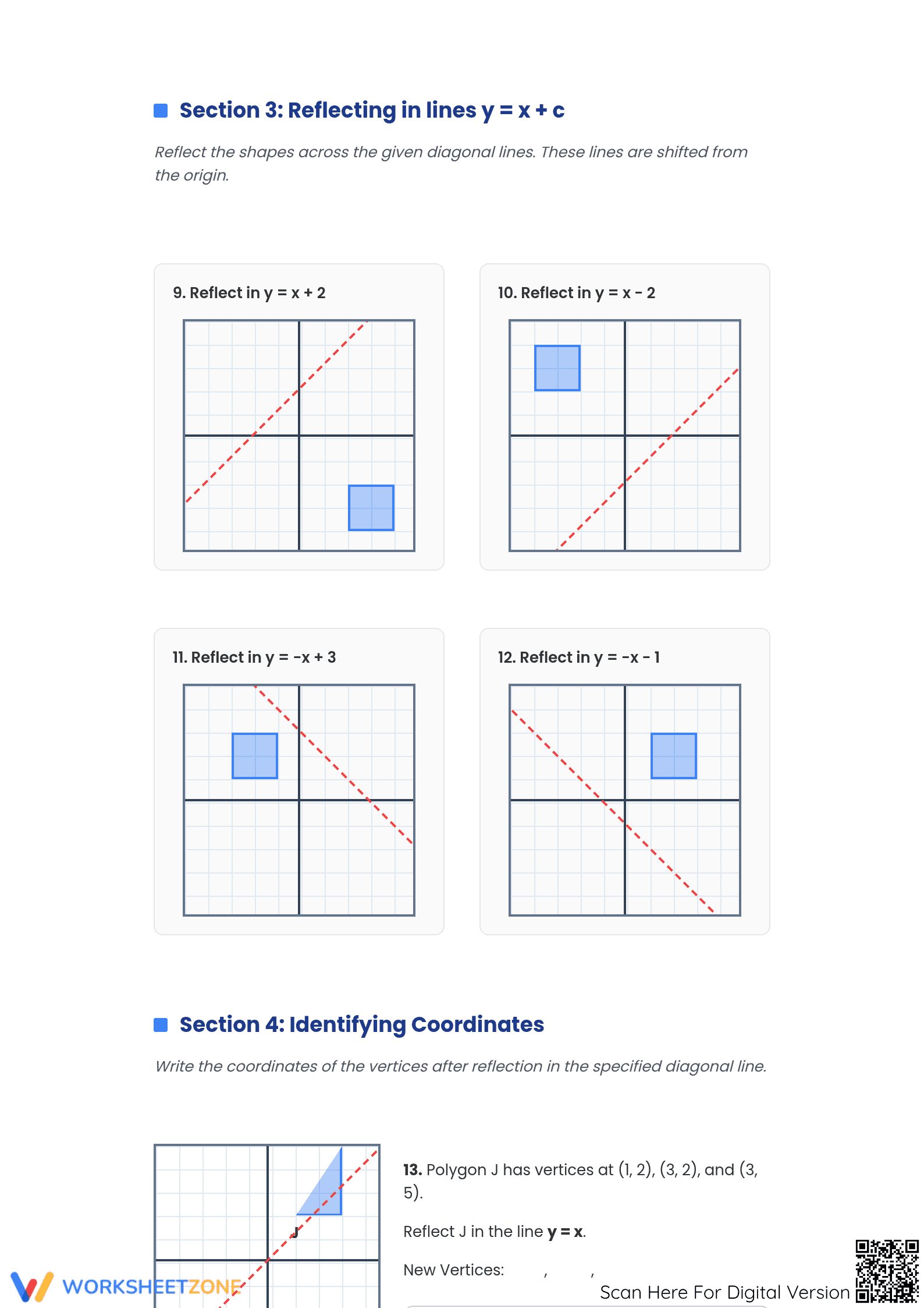 Printable Reflecting in Diagonal Lines Worksheet | Grade 8 - Page 3