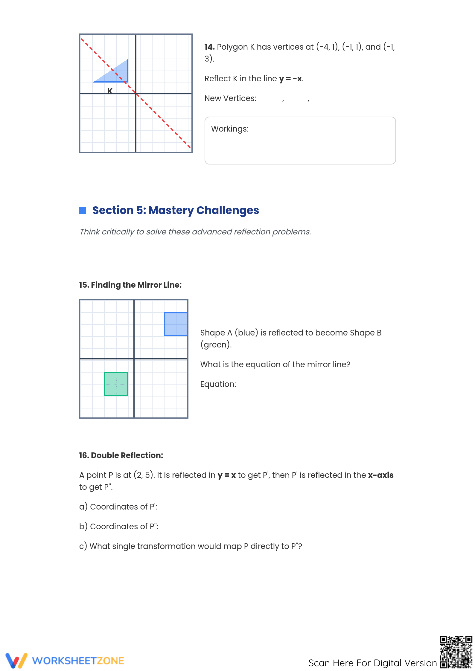 Printable Reflecting in Diagonal Lines Worksheet | Grade 8 - Page 4