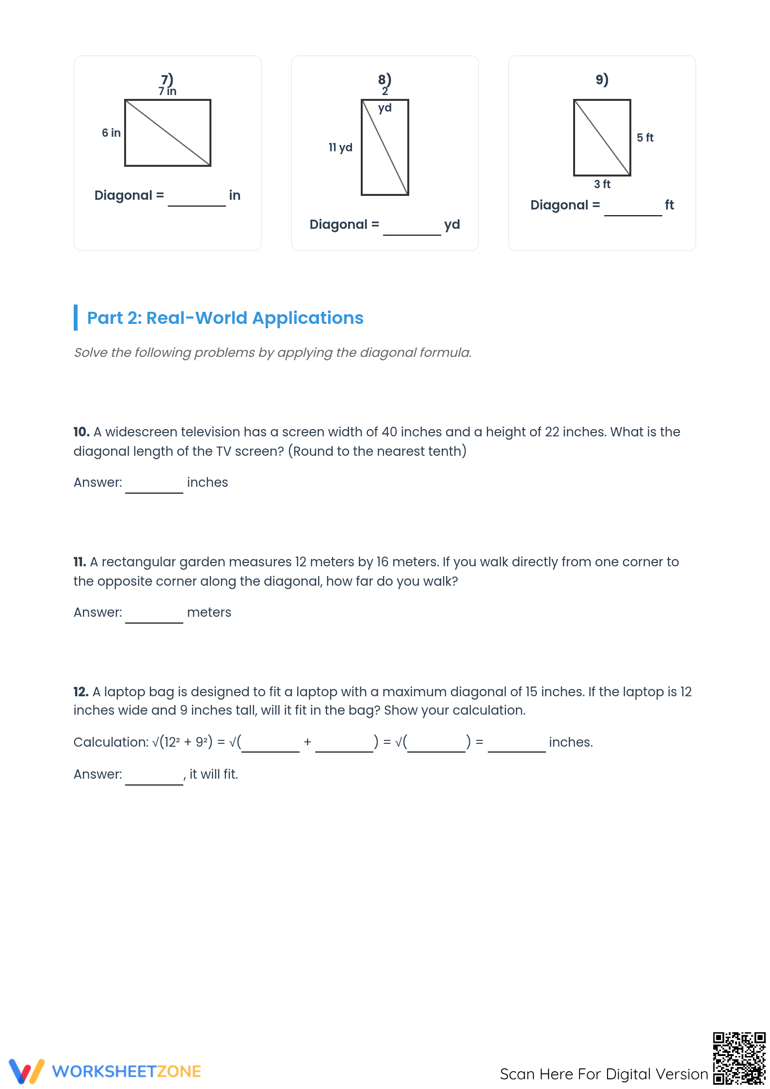 Essential Rectangle Diagonal Worksheet | Grade 8 Math - Page 2