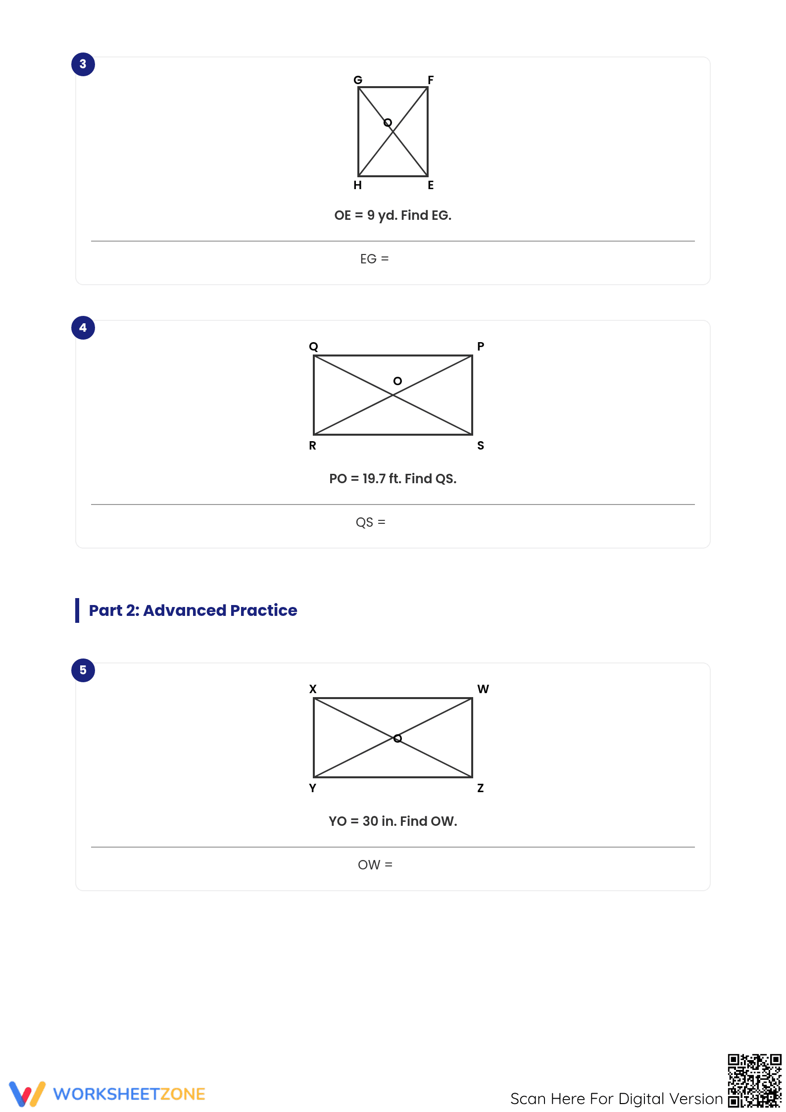 Essential Diagonals of a Rectangle Worksheet | Grade 7-9 - Page 2
