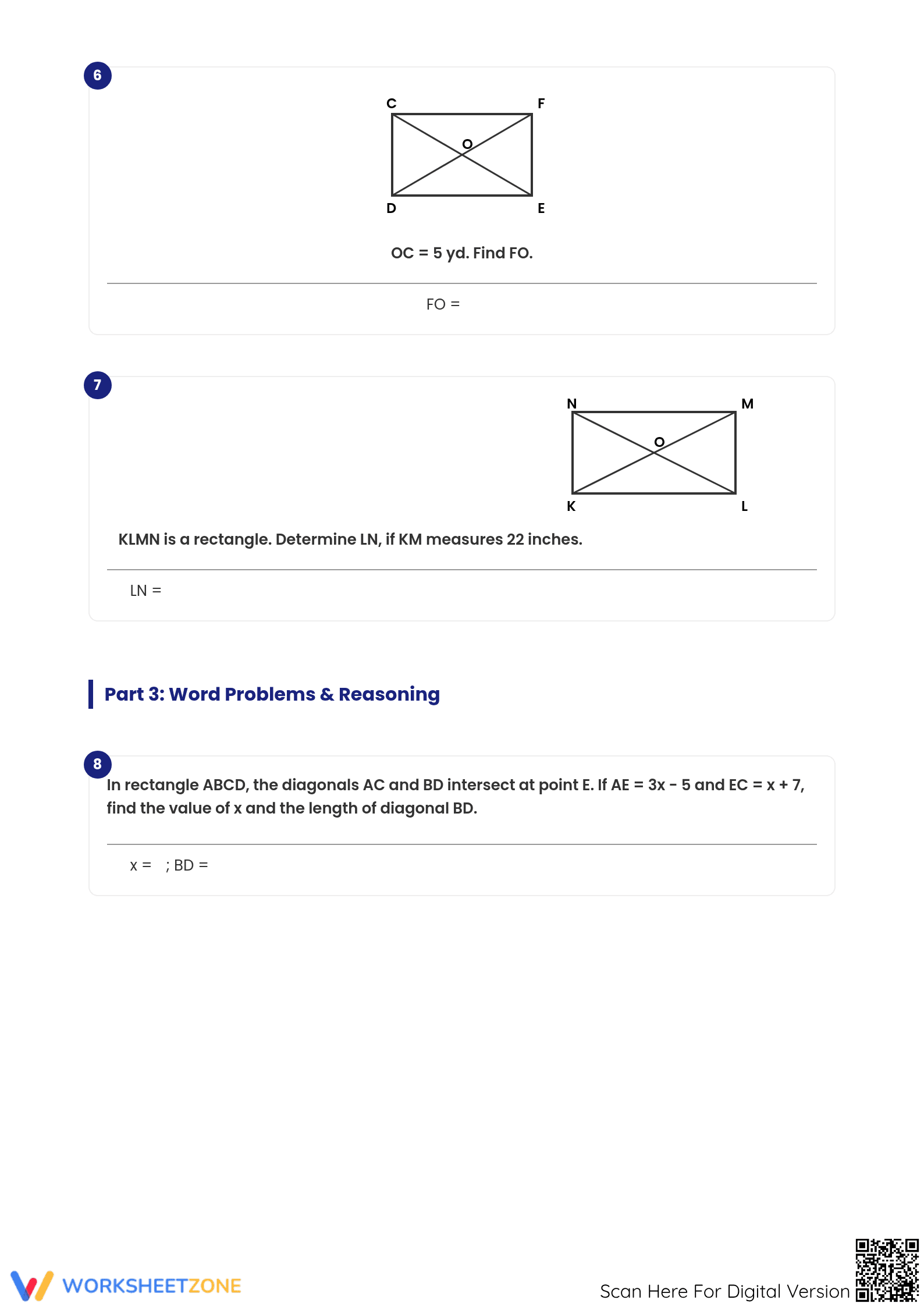 Essential Diagonals of a Rectangle Worksheet | Grade 7-9 - Page 3