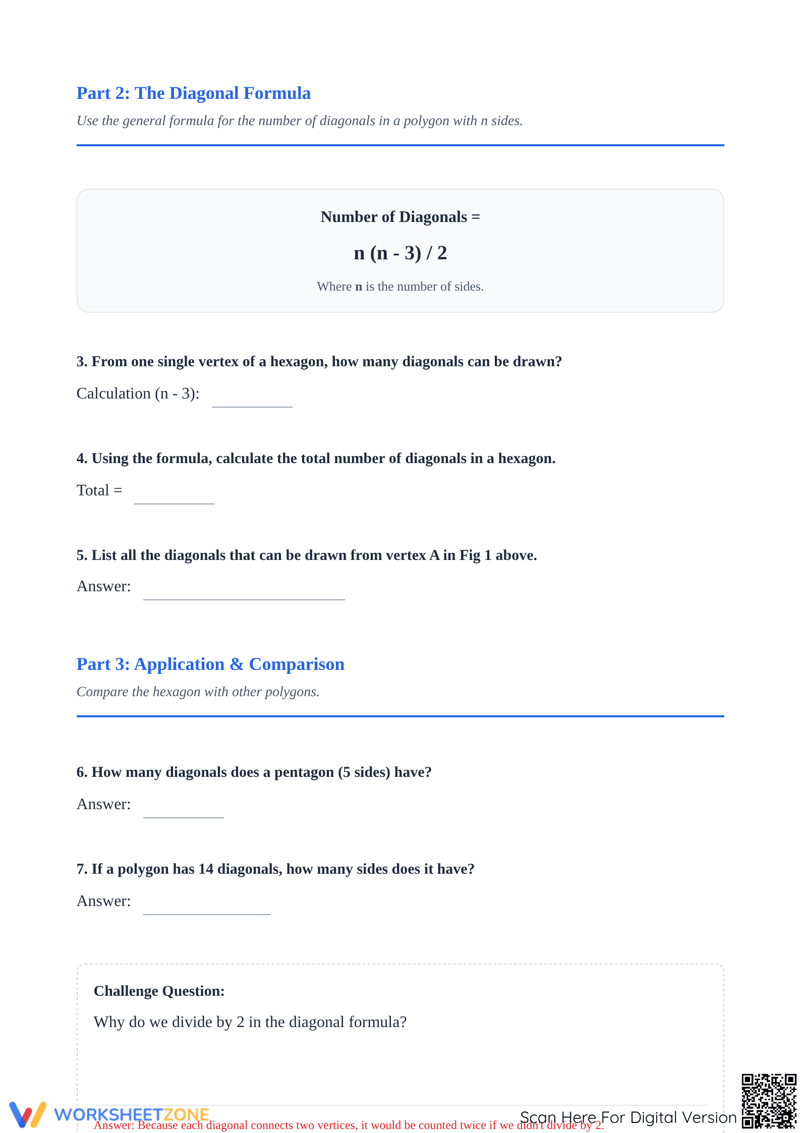 Essential Diagonal Line of Hexagon Worksheet | Grade 6-9 - Page 2