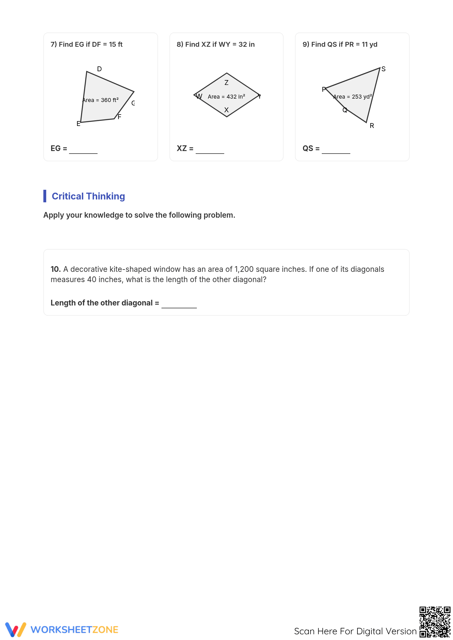 Printable Kite Diagonal Worksheet | Grade 6-9 Math - Page 2