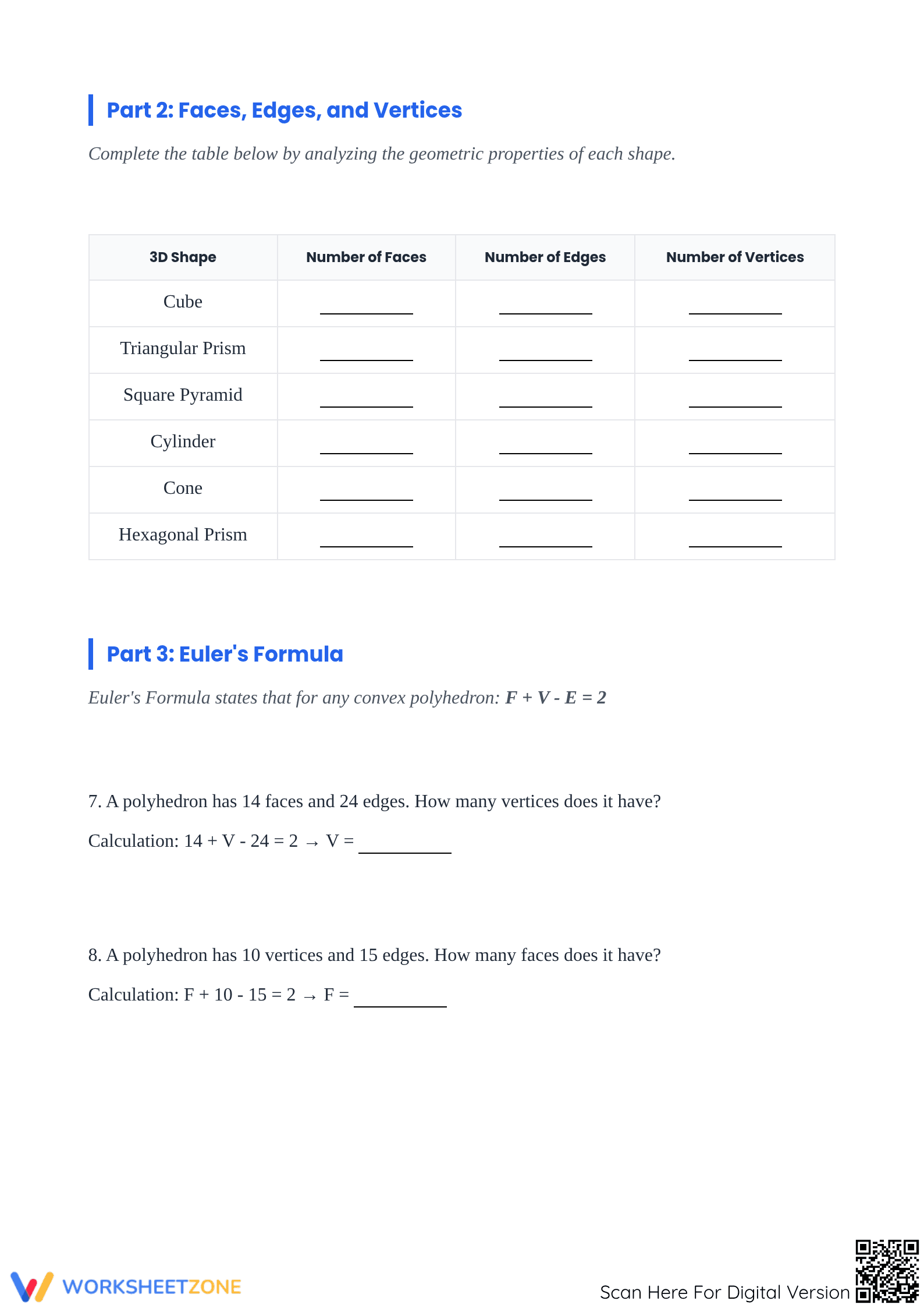 Printable 3D Shapes Geometry Worksheet: Grades 6-9 Essential - Page 2
