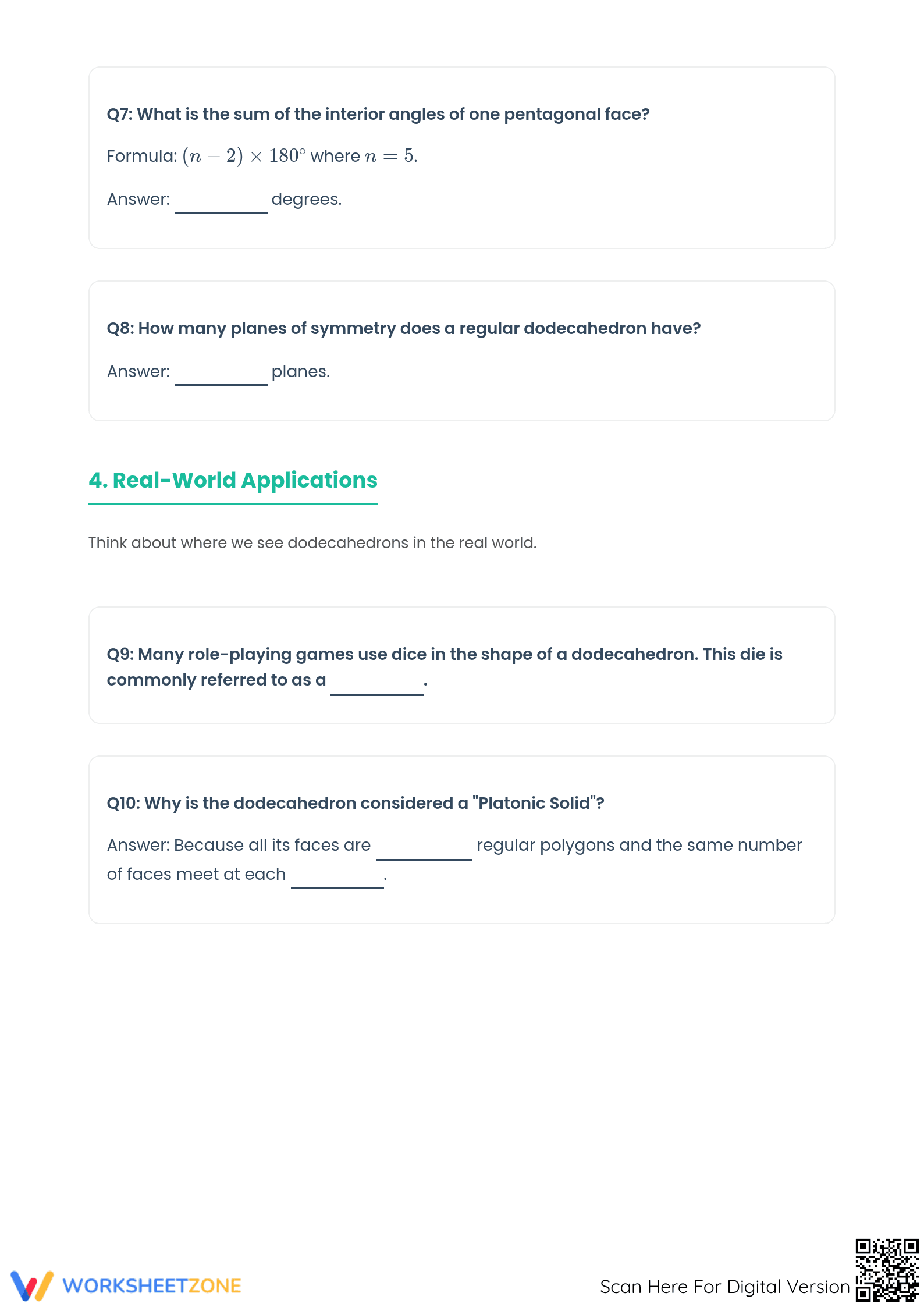 Dodecahedron Properties Worksheet | Essential Grade 6-9 Math - Page 3