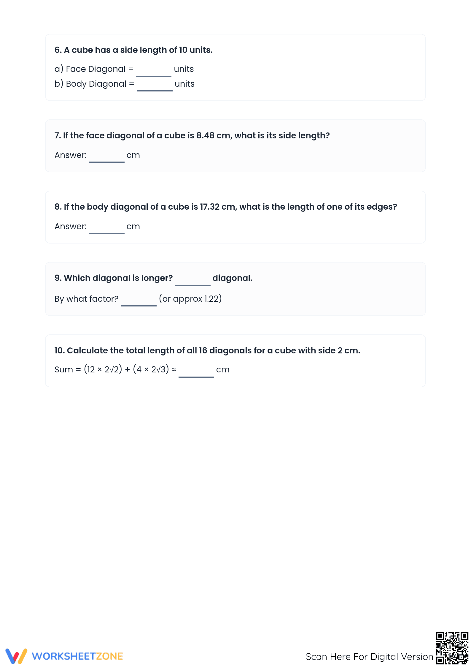 Printable Diagonals of a Cube Worksheet | Grade 8 Geometry - Page 3