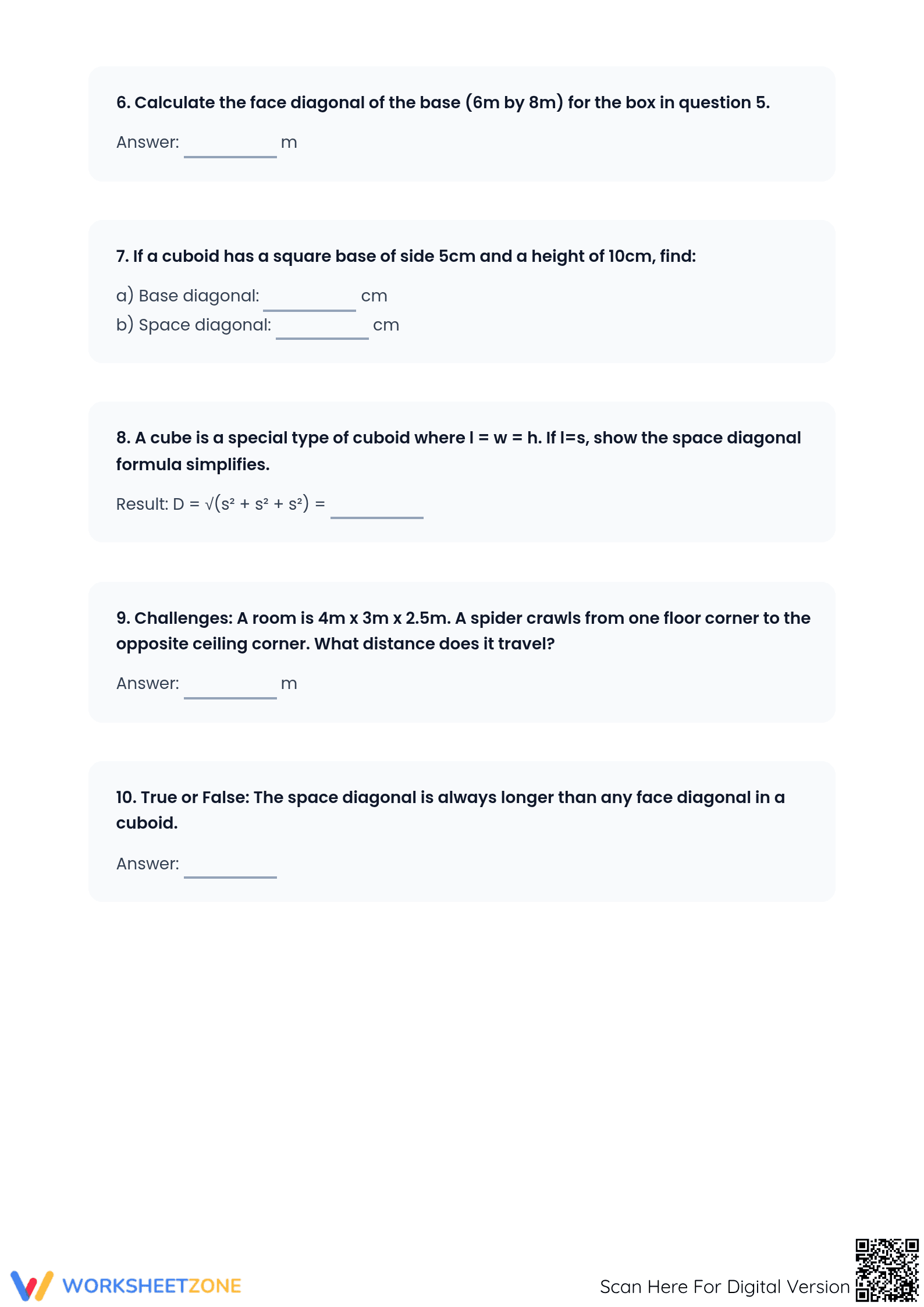 Essential Diagonals of a Cuboid Worksheet | Grade 8 Math - Page 3