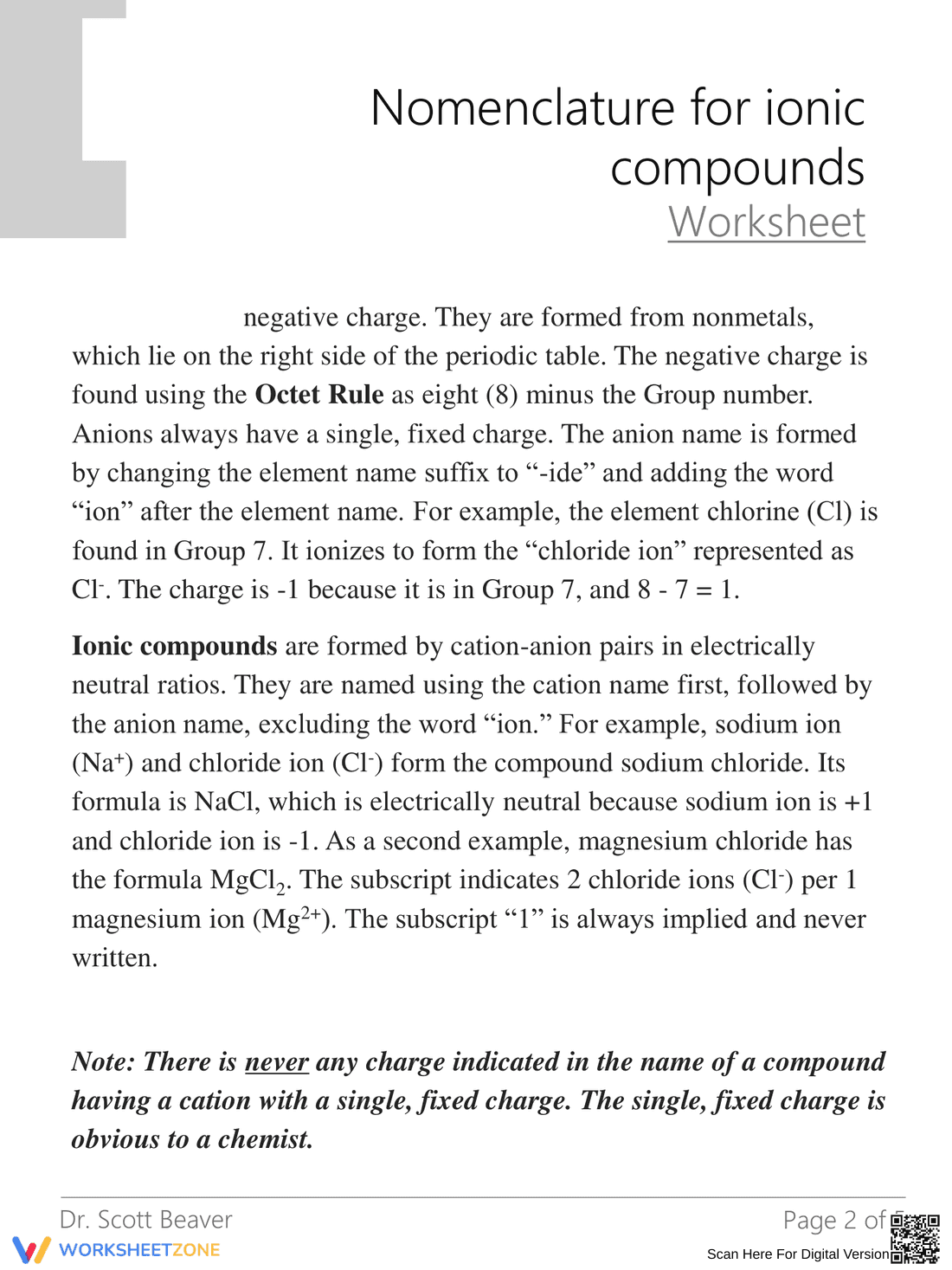 Nomenclature for Ionic Compounds - Page 2