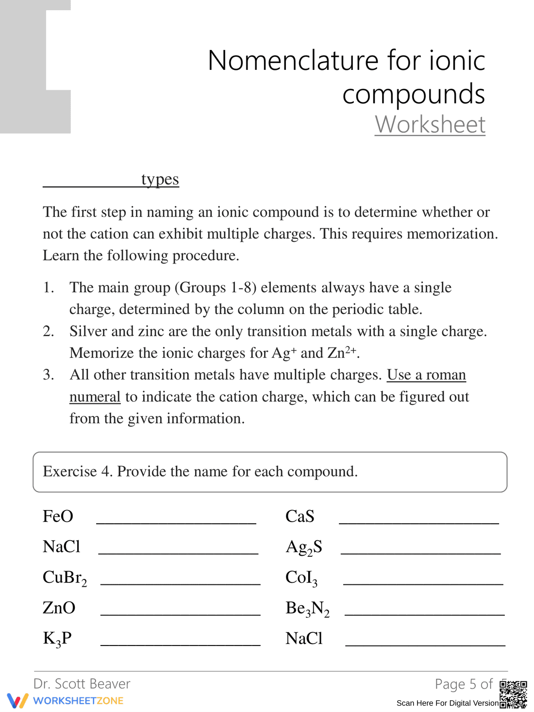 Nomenclature for Ionic Compounds - Page 5