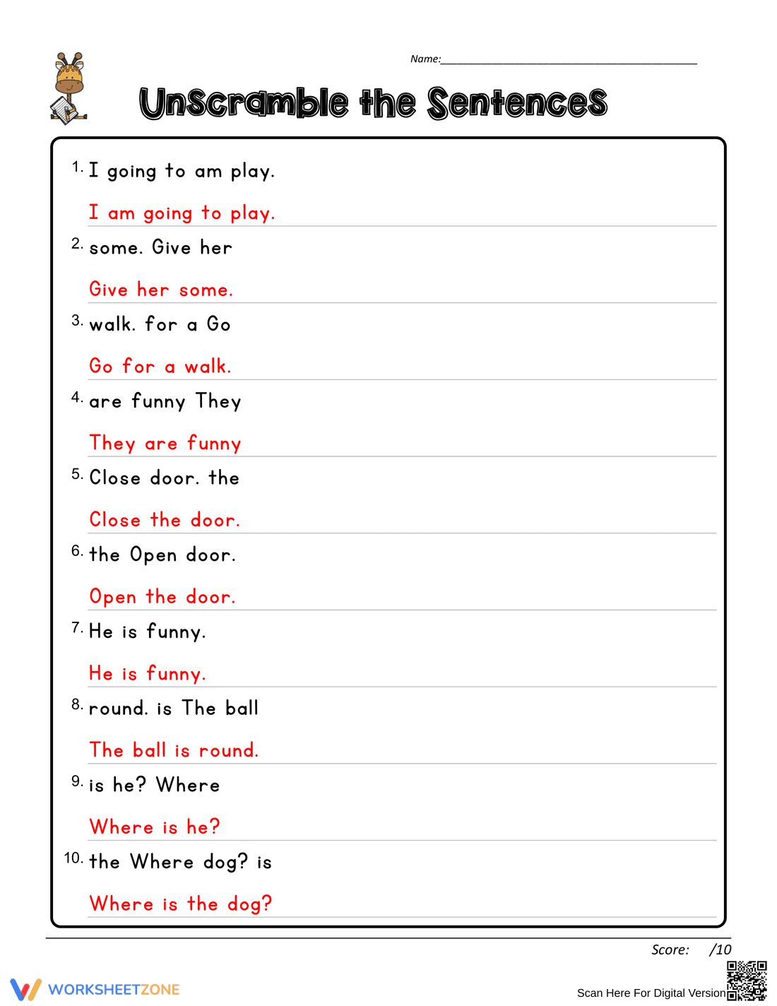 Unscramble Sentences Worksheet | Printable Grade 1 ELA - Page 2