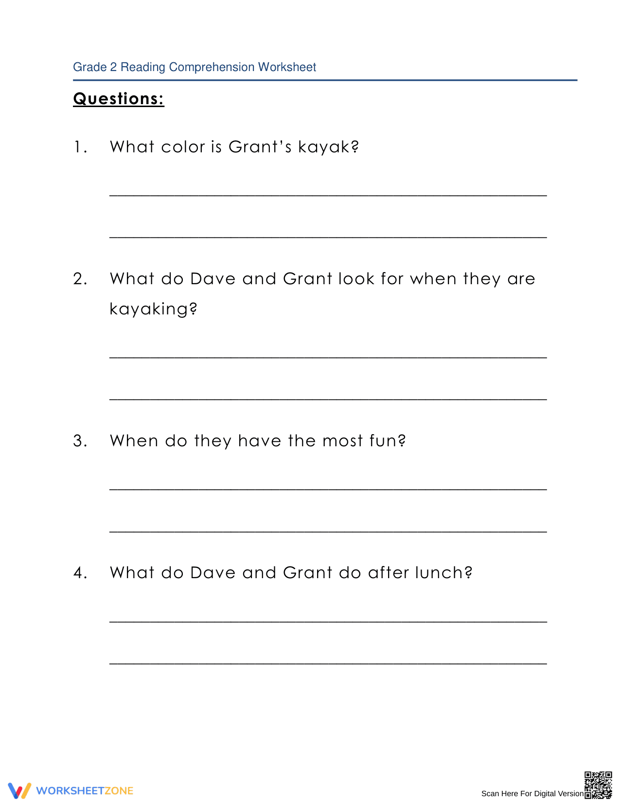 Dave and Grant Love Kayaking: A Fun Reading Worksheet - Page 3