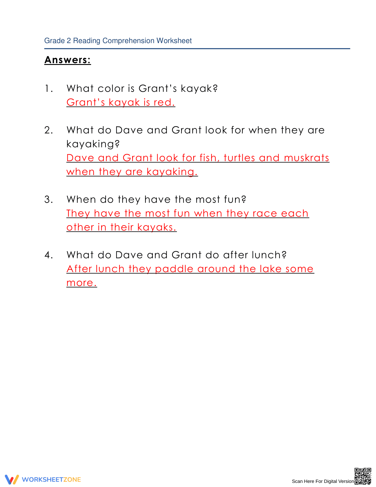 Dave and Grant Love Kayaking: A Fun Reading Worksheet - Page 4
