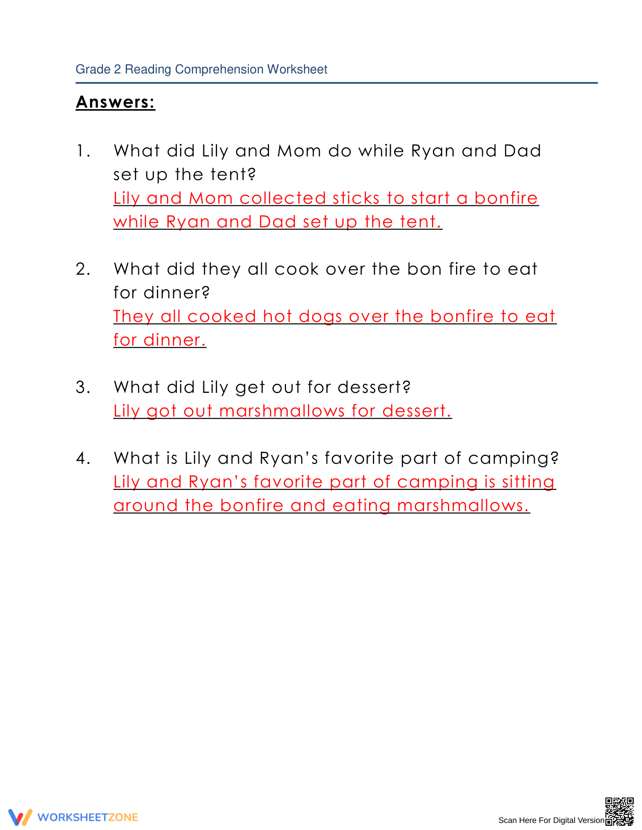 The Camping Trip Reading Comprehension Worksheet - Page 4