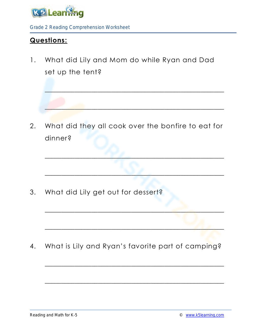 The Camping Trip Reading Comprehension Worksheet - Page 3