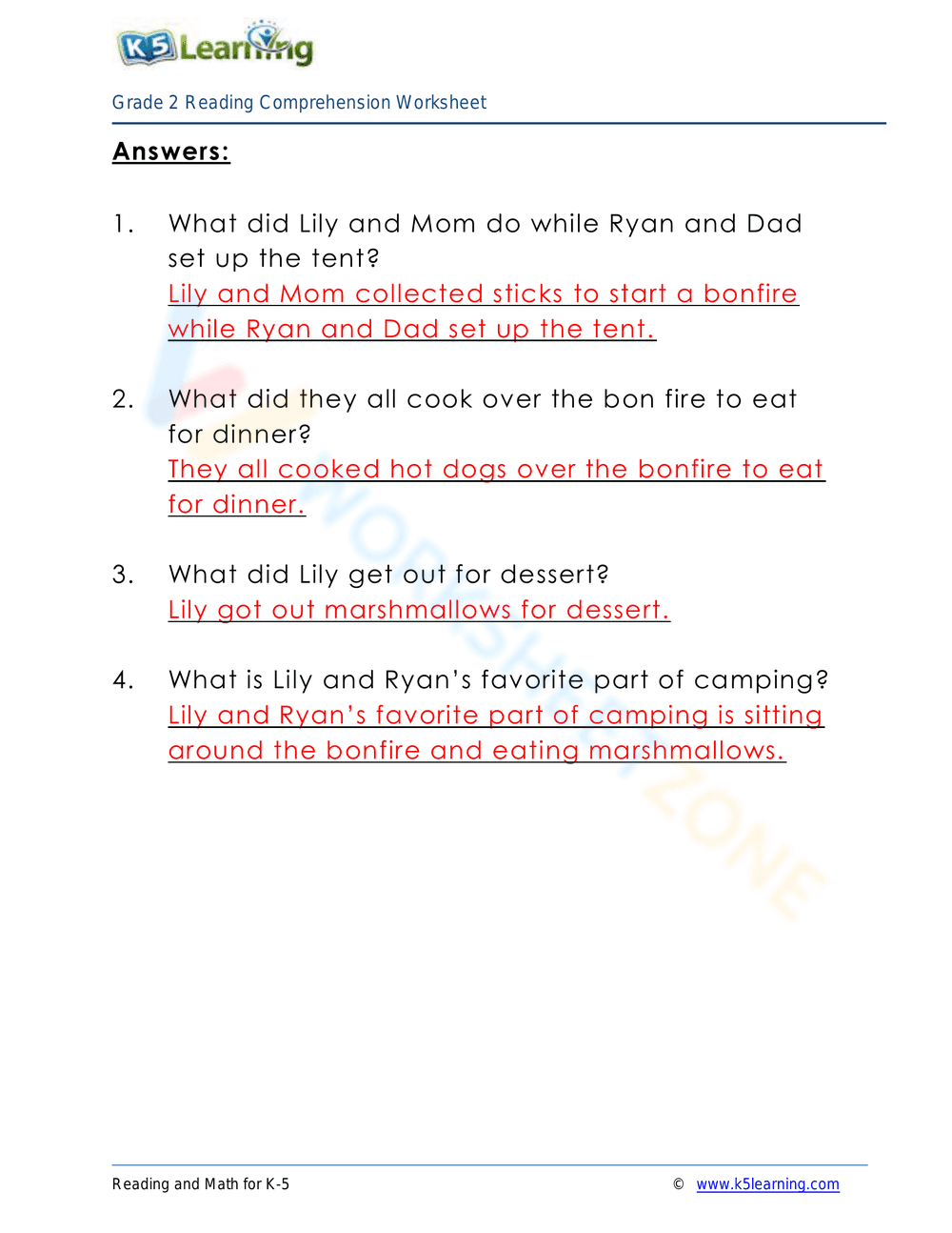 The Camping Trip Reading Comprehension Worksheet - Page 4