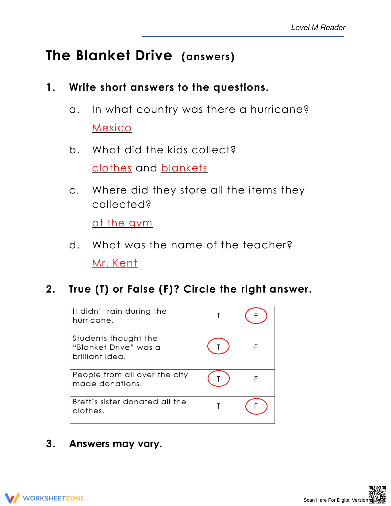 The Blanket Drive: A Reading Comprehension Worksheet - Page 7
