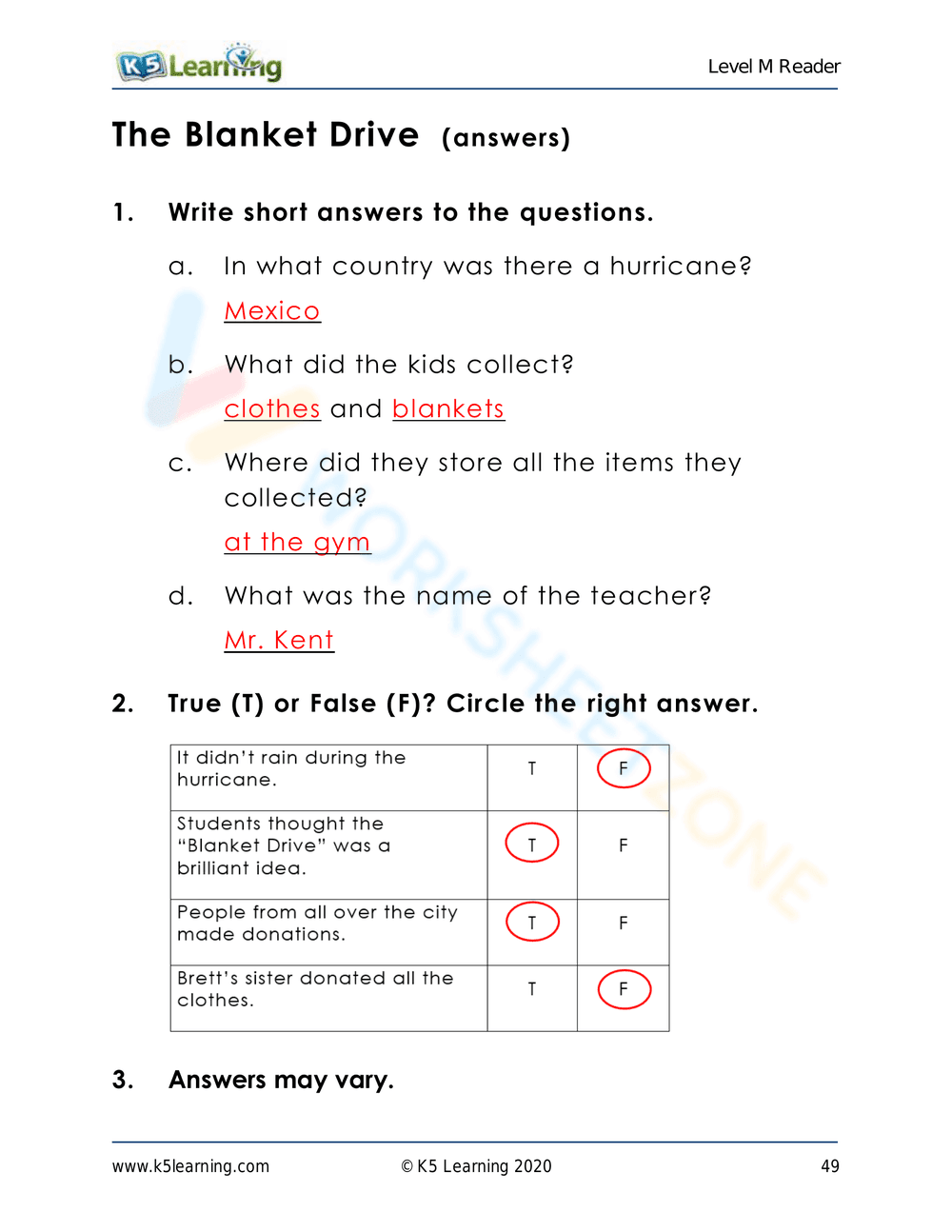 The Blanket Drive: A Reading Comprehension Worksheet - Page 7