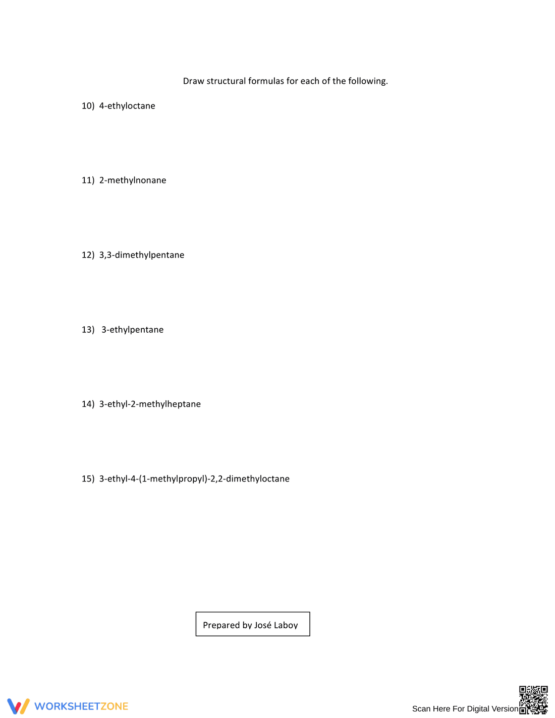 Alkane Nomenclature: Practice Problems Worksheet - Page 2