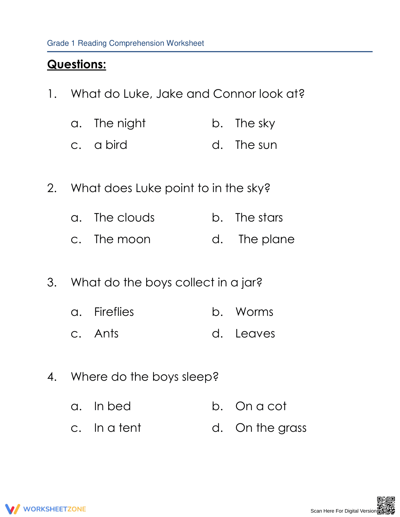 Summer Nights: A Reading Comprehension Worksheet - Page 2