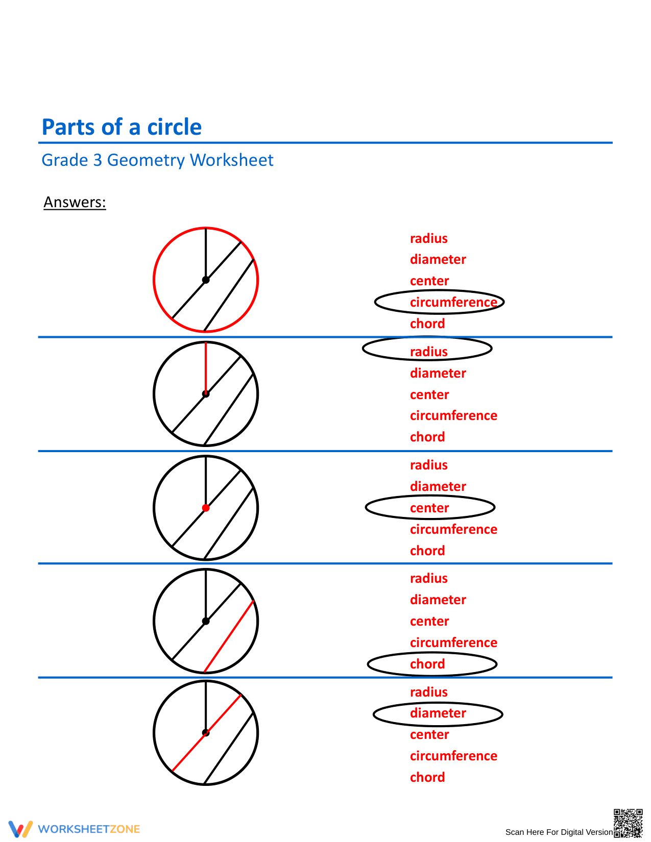 Parts of a Circle: Geometry Worksheet for Students - Page 2
