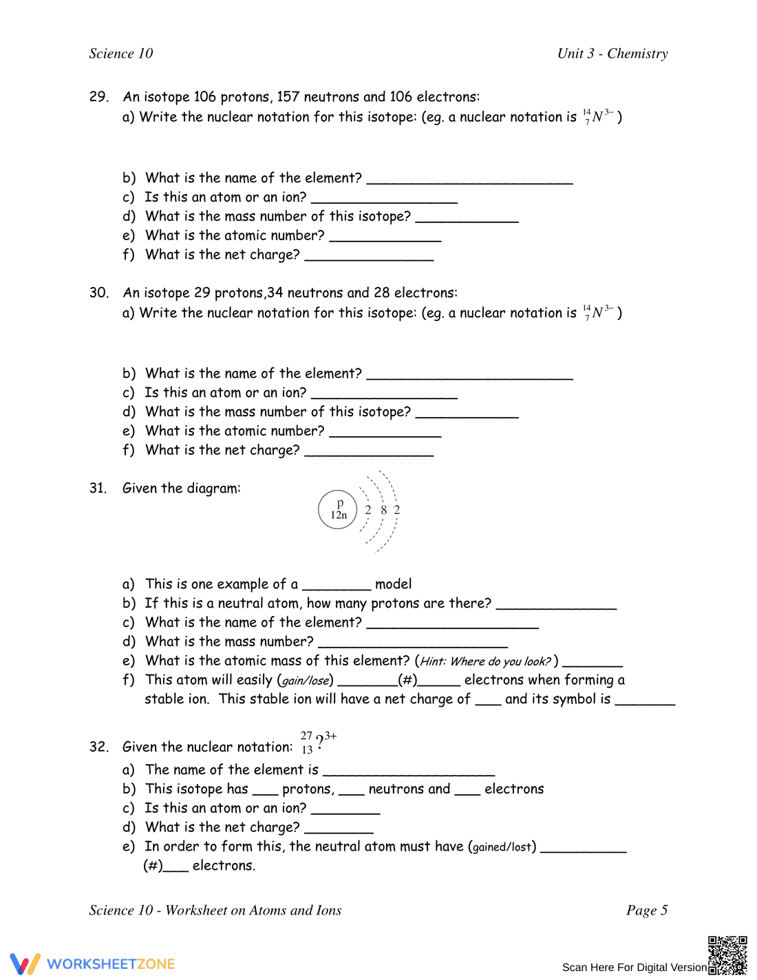 Atoms and Ions Assignment - Page 5