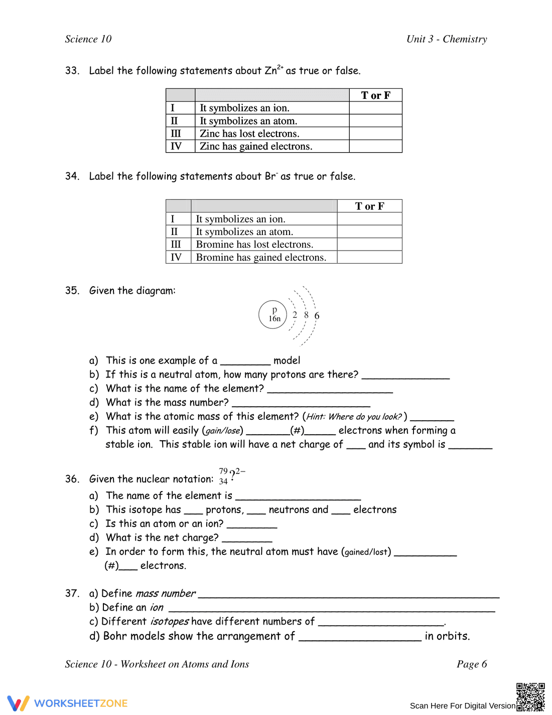 Atoms and Ions Assignment - Page 6