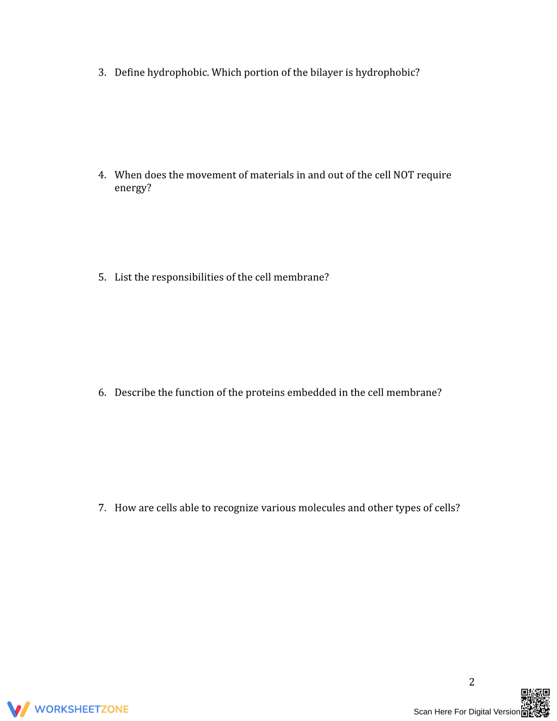 Cell Membrane Structure and Function Worksheet - Page 2
