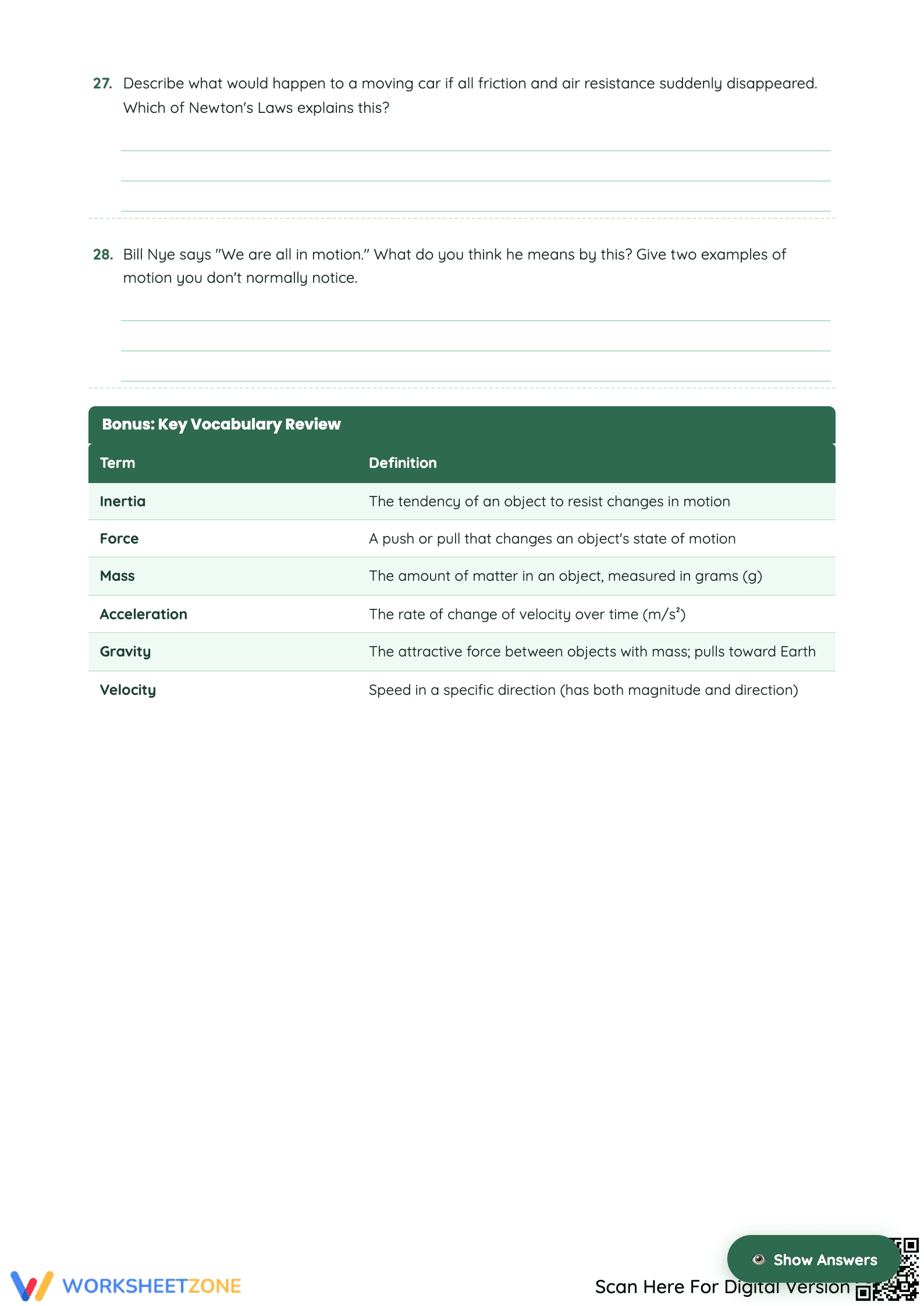 Bill Nye Motion Worksheet: Exploring Physics - Page 4