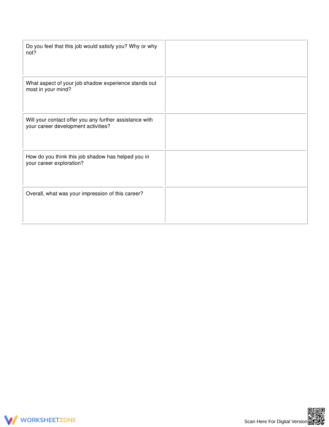 Job Shadow Worksheet: Career Exploration - Page 2