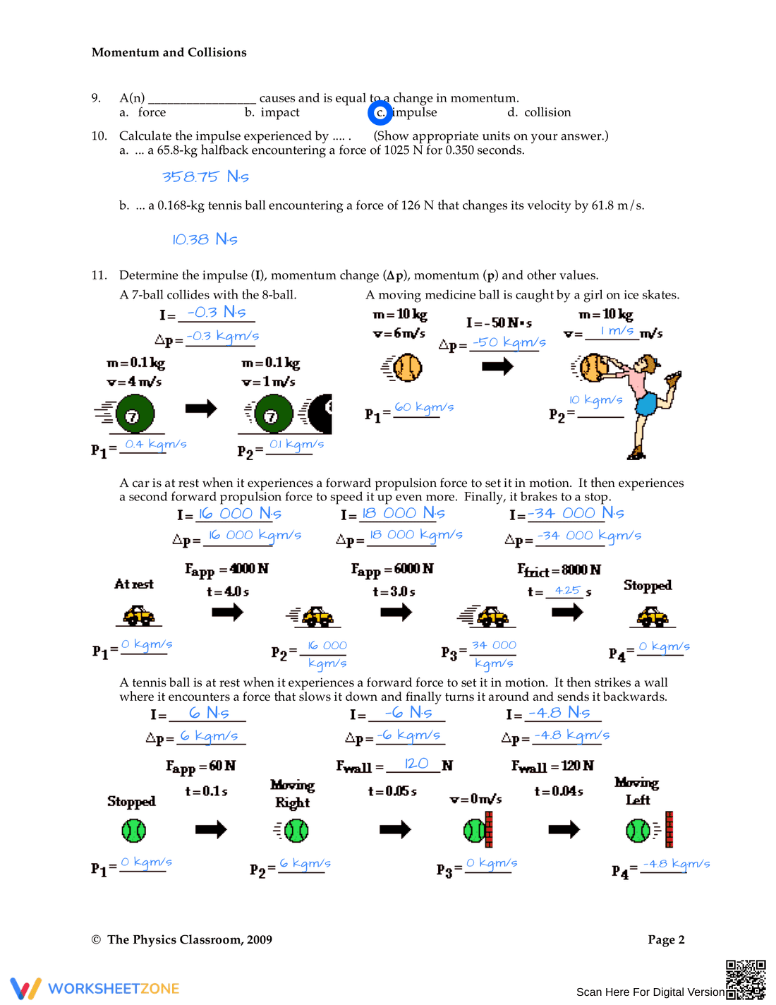 Momentum, Impulse, and Momentum Change Worksheet - Page 2