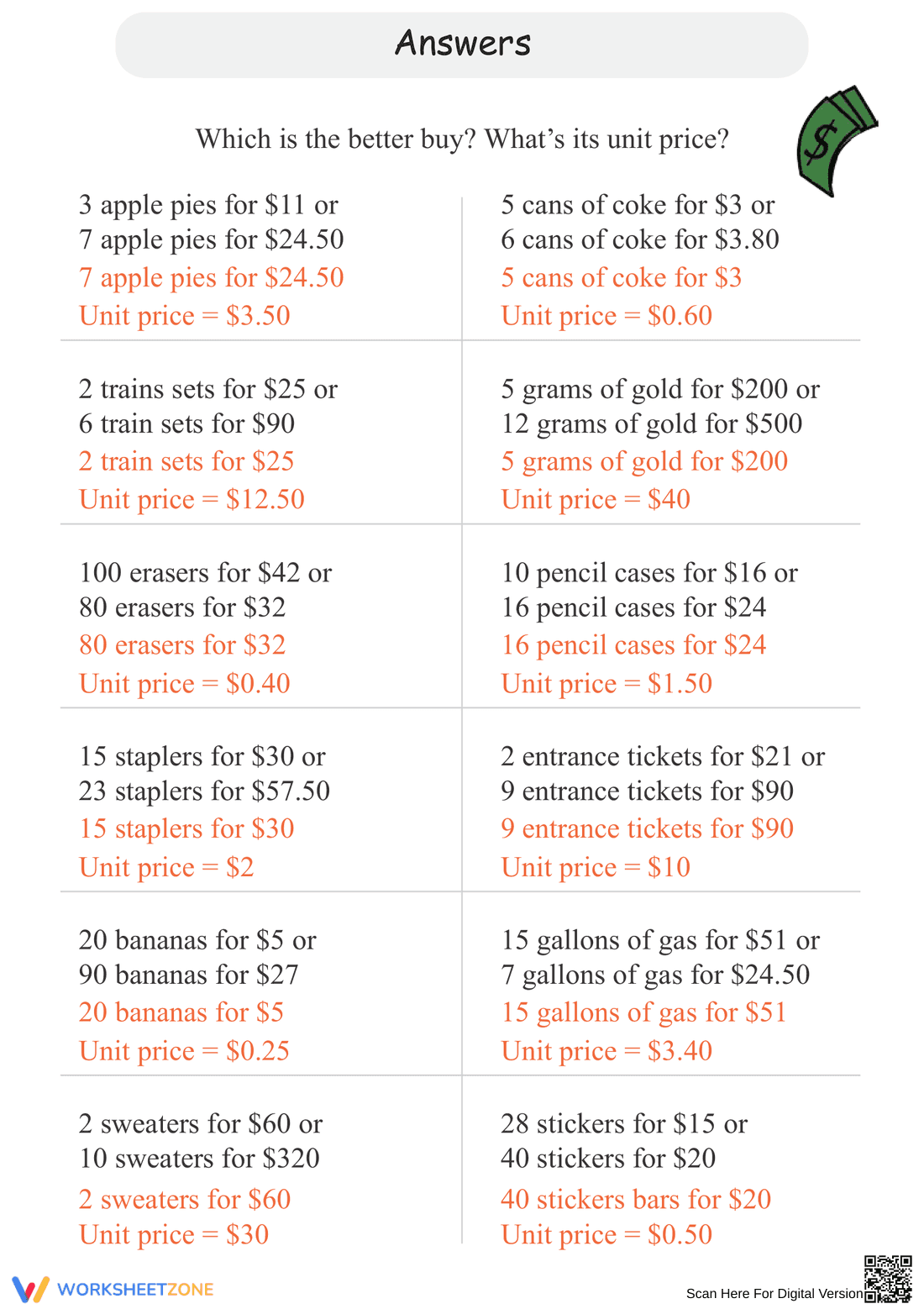 Comparing Better Buy Worksheet | Grade 7-9 Essential - Page 2