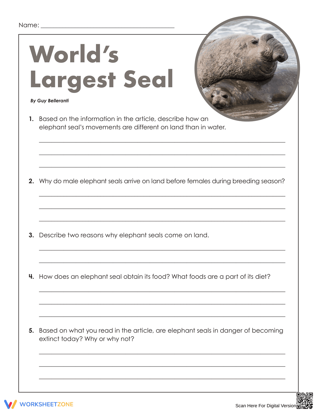 World's Largest Seal Worksheet | Grade 7-9 Essential - Page 2