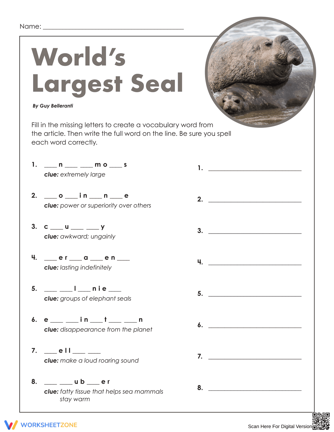 World's Largest Seal Worksheet | Grade 7-9 Essential - Page 3