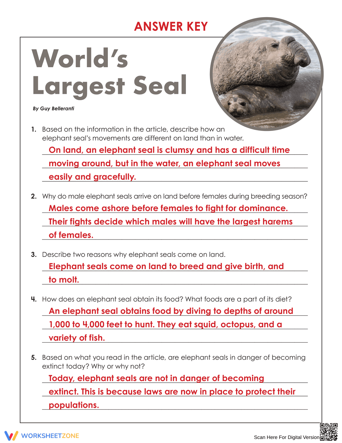 World's Largest Seal Worksheet | Grade 7-9 Essential - Page 5