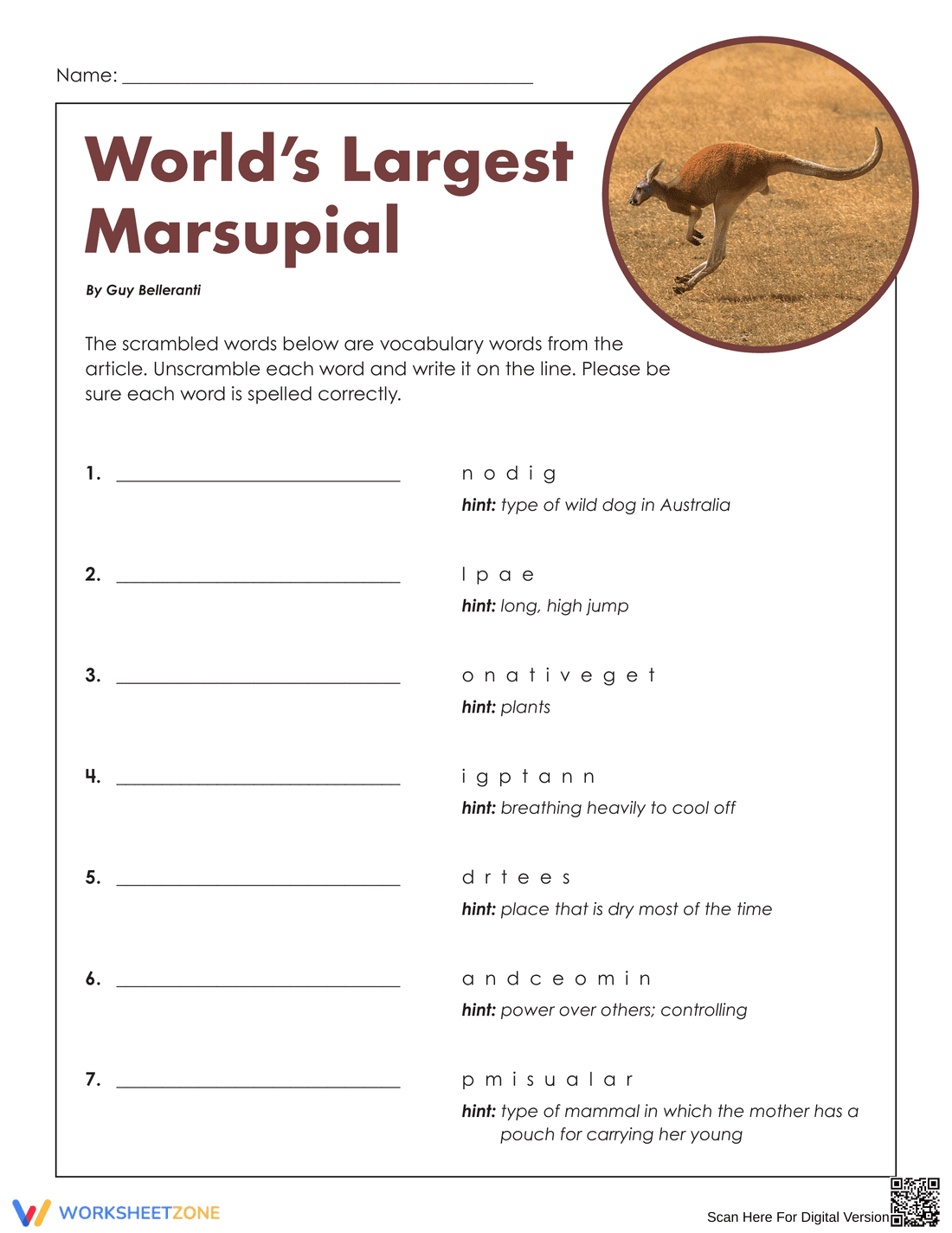 World's Largest Marsupial Worksheet | Grade 7-9 Essential - Page 3