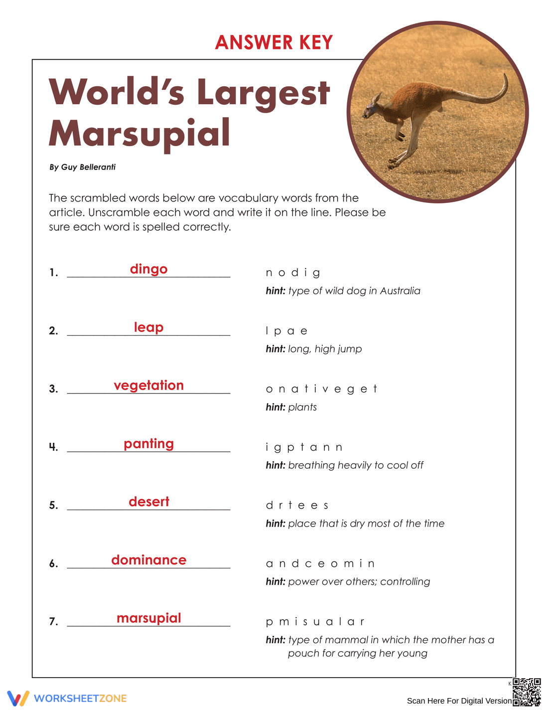 World's Largest Marsupial Worksheet | Grade 7-9 Essential - Page 5