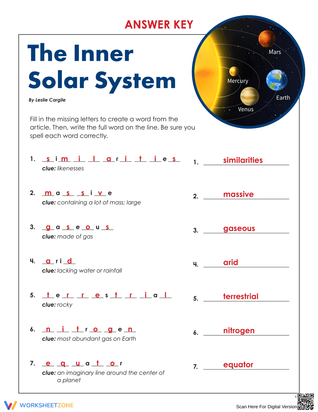The Inner Solar System Worksheet - Page 6